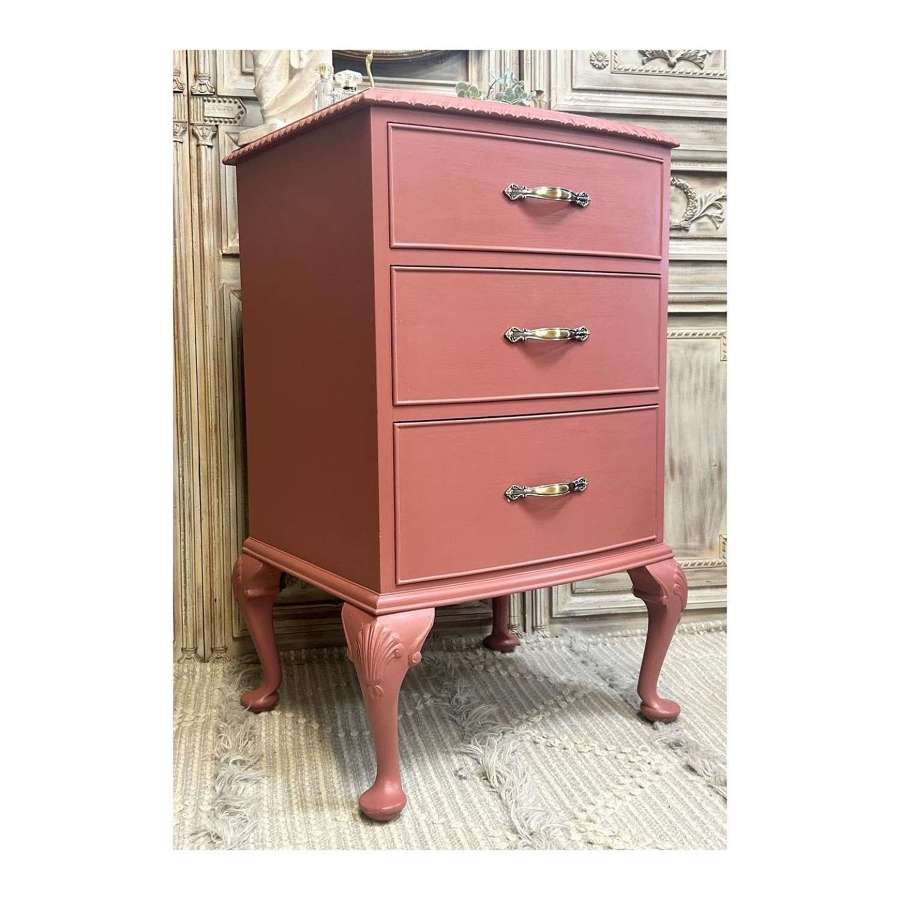Vintage Small Bow Front Pink Chest of Drawers c1930