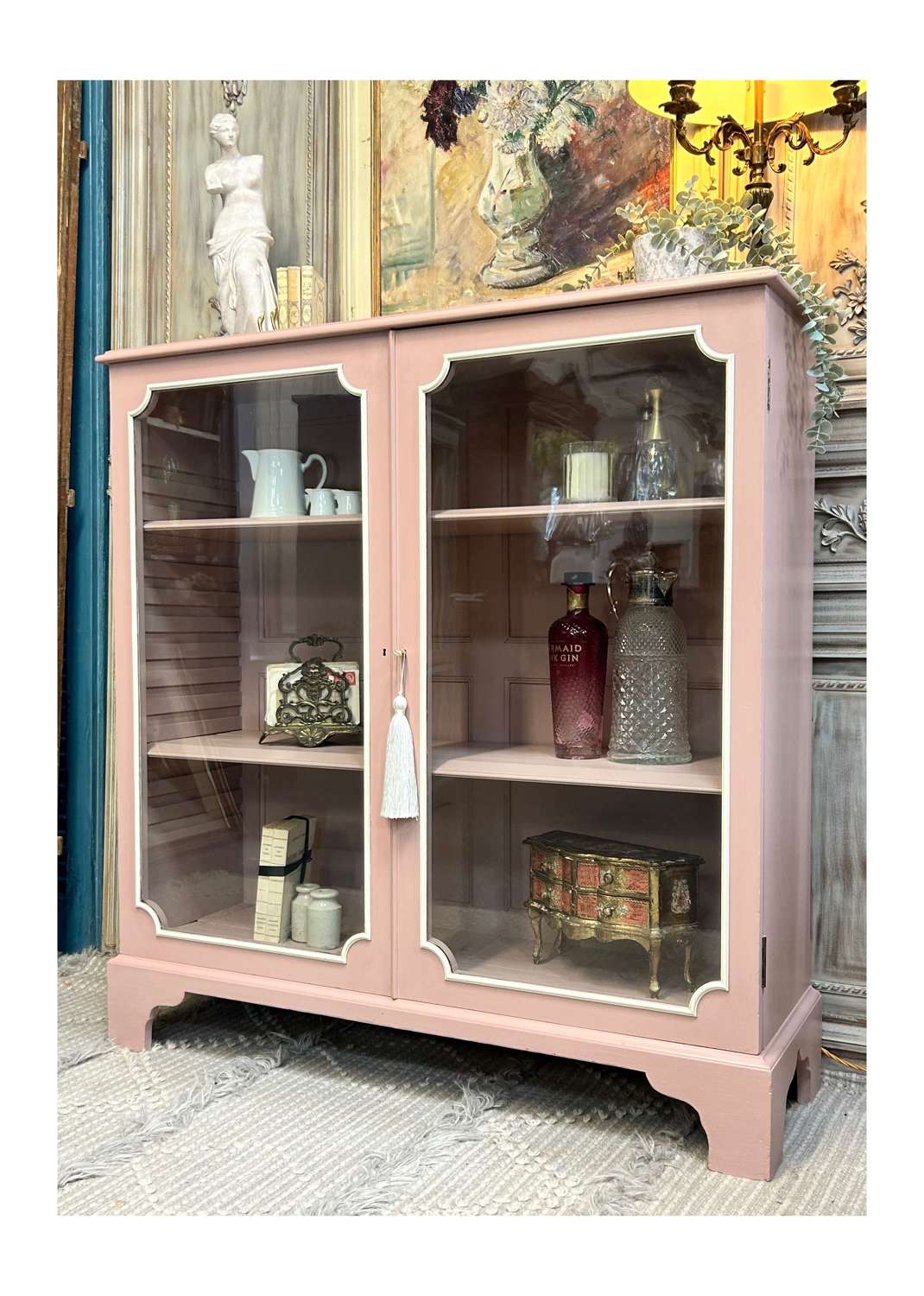 Old Rose Vintage Glazed Pink Cabinet with Key