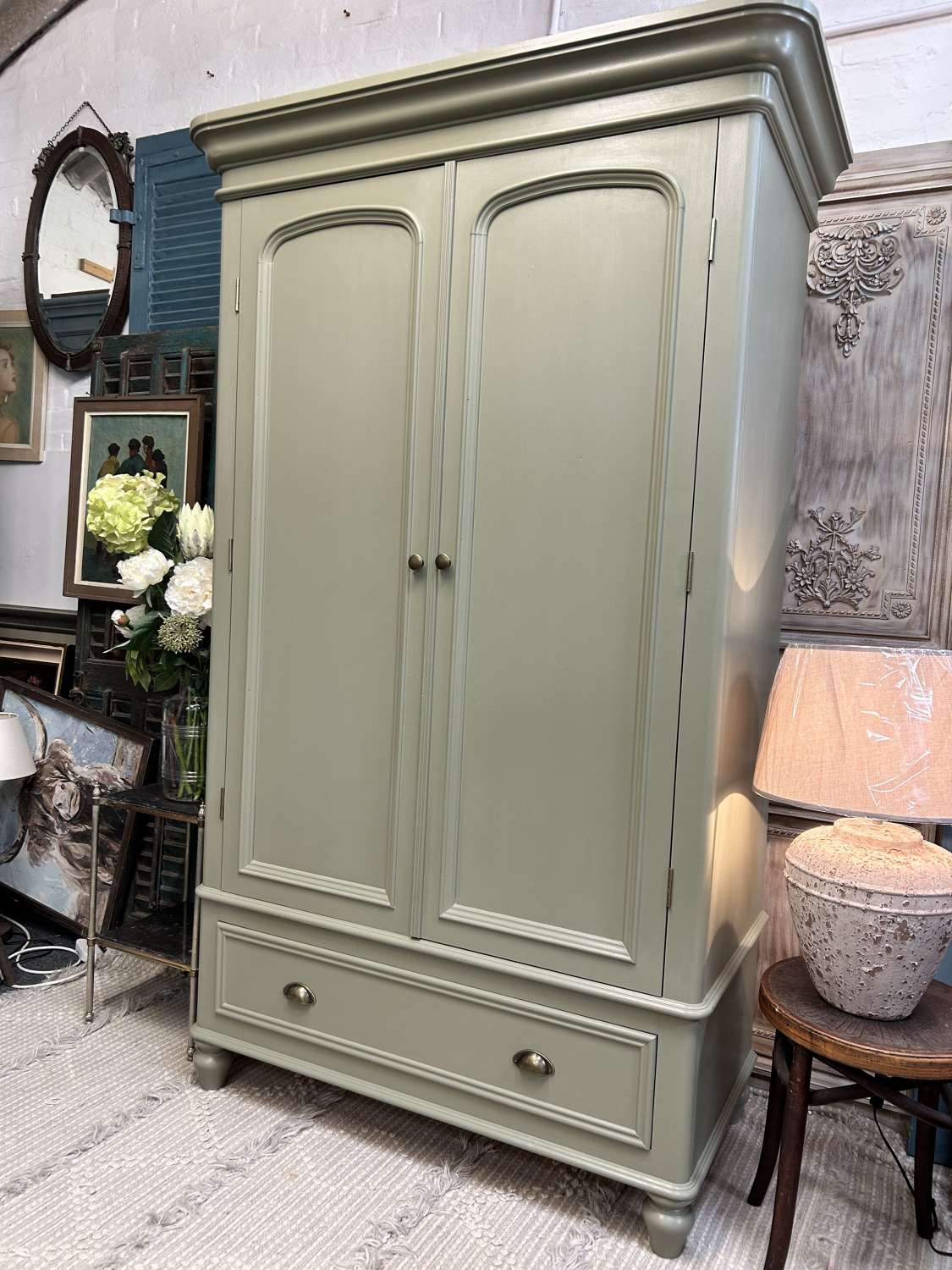 Double Wardrobe with Drawer in Treron by Farrow & Ball