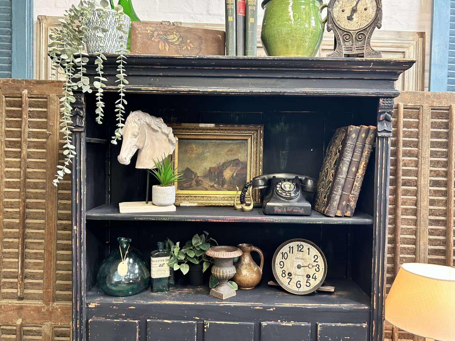 Rustic Antique Bookcase With Drawers, Haberdashery Dresser
