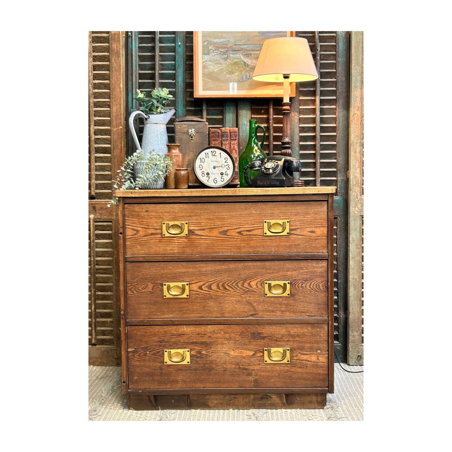 Vintage Rustic Pitch Pine Campaign Chest Of Drawers