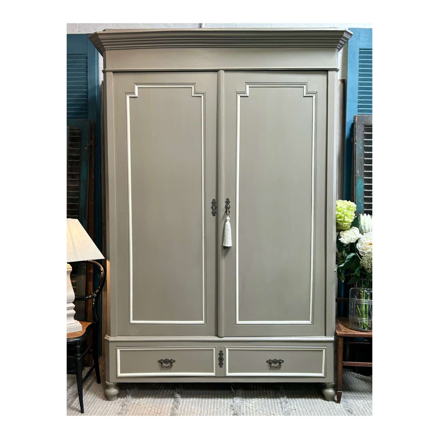 Large Georgian Style French Painted Armoire Knockdown Wardrobe c1900