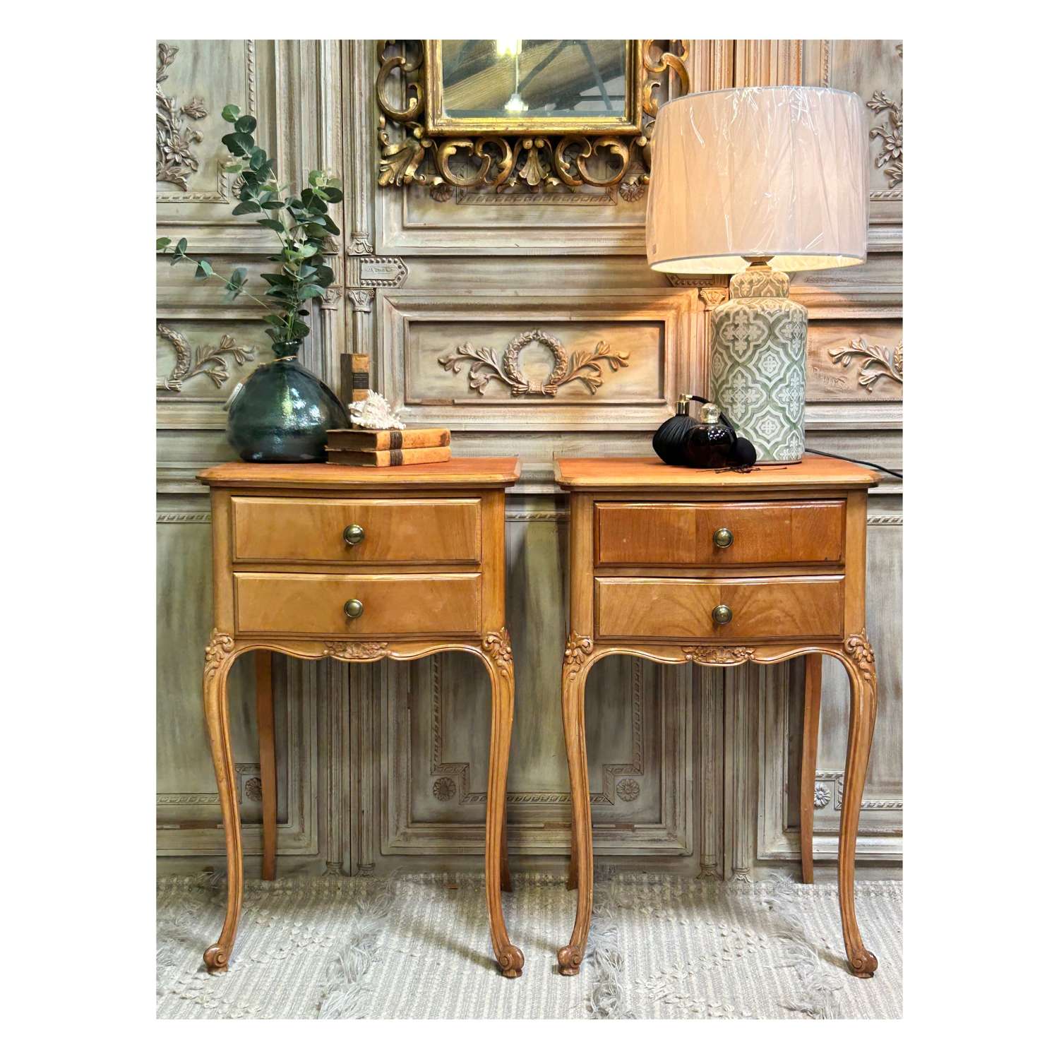 Pair of French Walnut Bedside Tables with 2 drawers