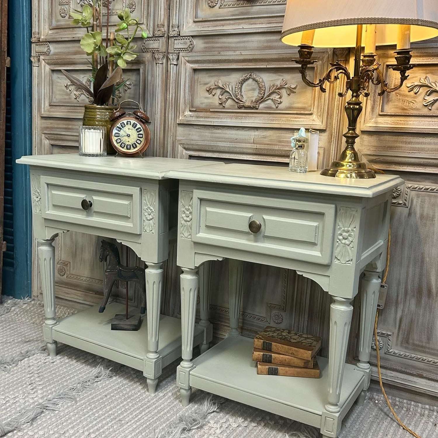 Pair of French Bedside Tables painted in French Gray