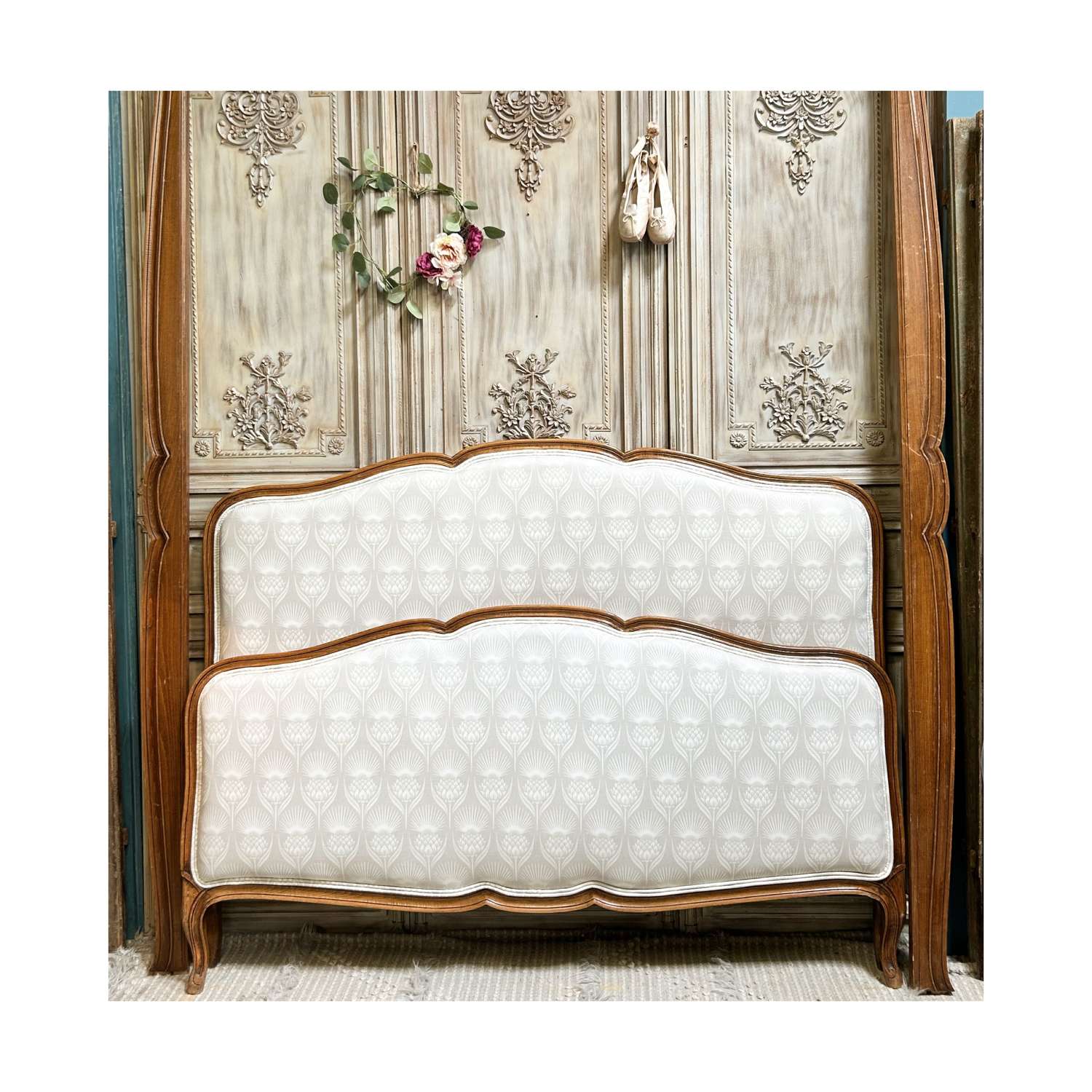 French Louis XV Upholstered Double Bed Frame with Slats