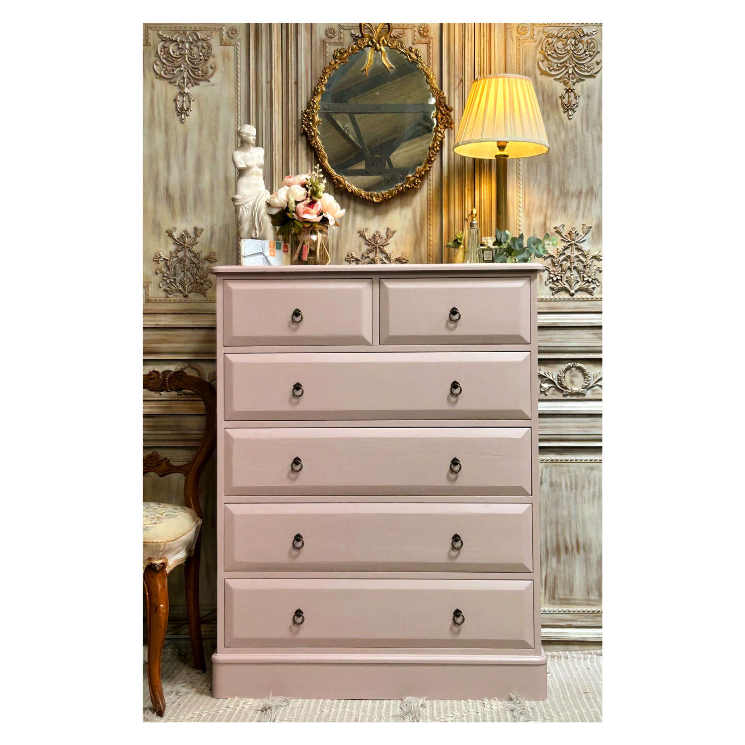 Painted Pine Chest of Drawers in Peach Blossom by Little Greene