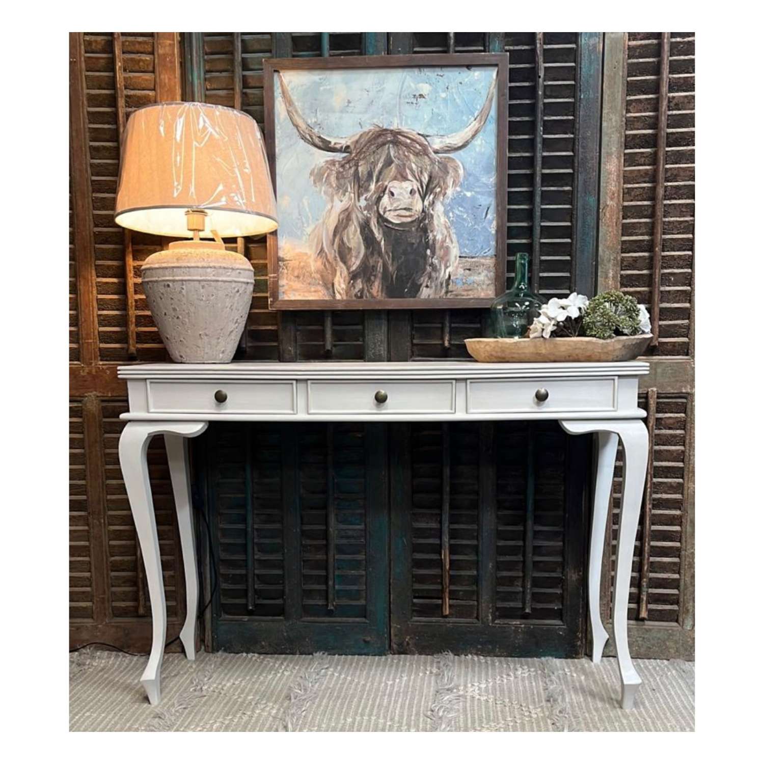 French Grey Console Table, Hall Table with 3 Drawers