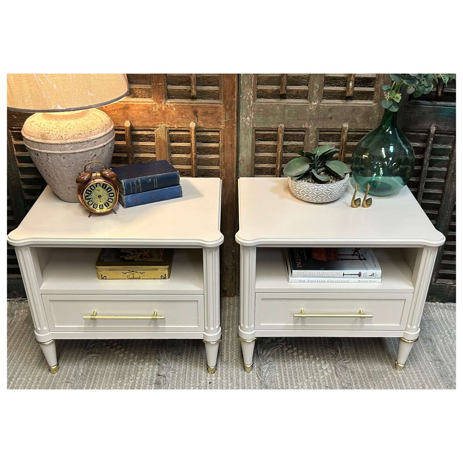 Pair of Vintage Bedside Tables in Skimming Stone by Farrow & Ball