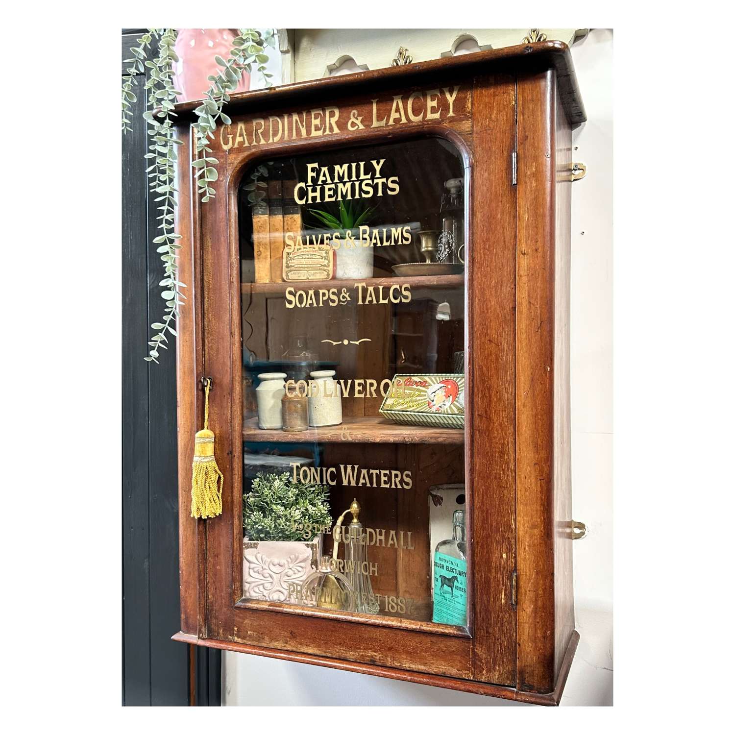 Antique Mahogany Bathroom Cabinet with Signwriting