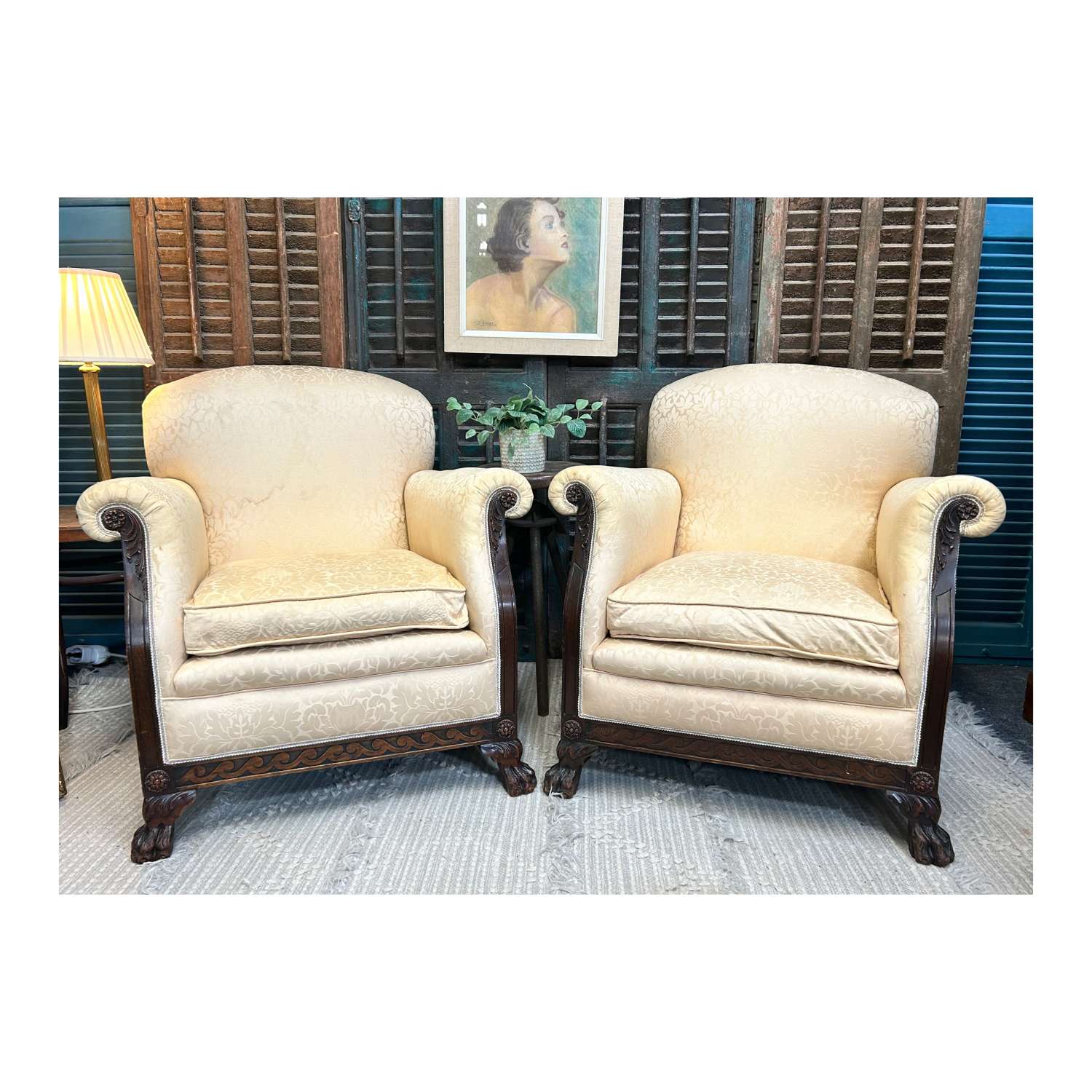 Pair of Art Deco Armchairs with Lions Paw Feet c 1930
