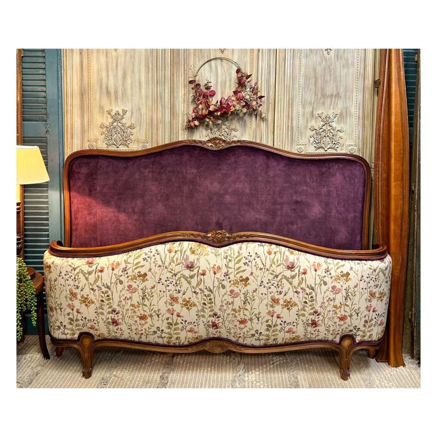 Newly Upholsttered King Size French Demi Corbeille Bed Frame