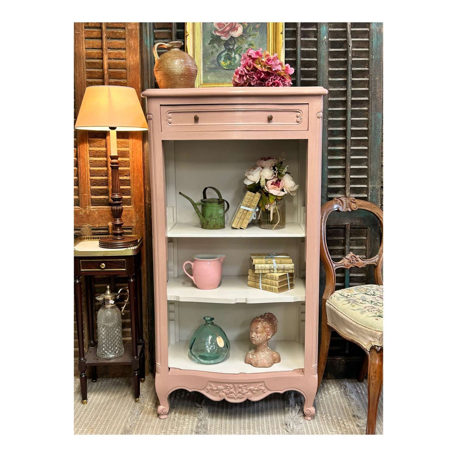 Pink And White Storage Cabinet, Bookshelf, Bathroom Storage