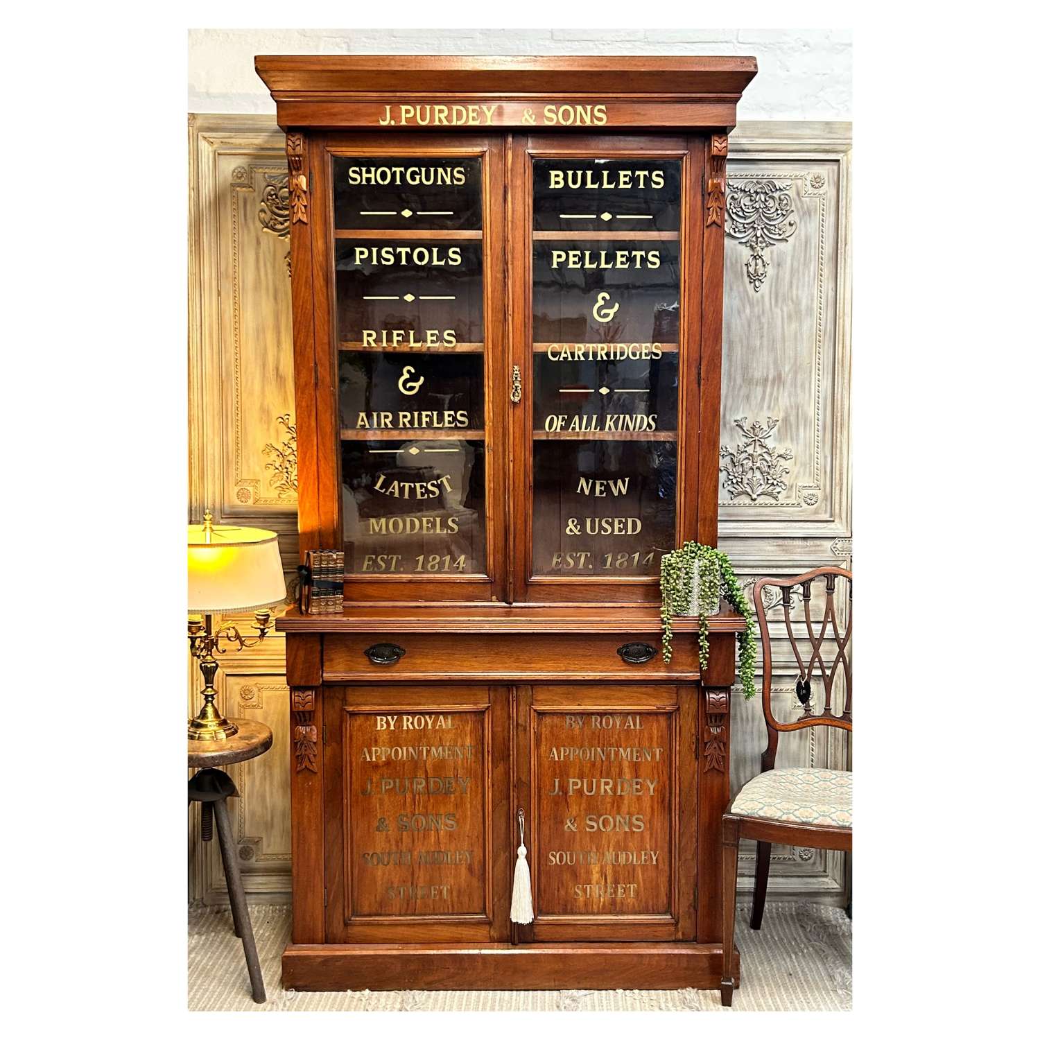 Victorian Mahogany Purdey’s Bookcase, Cupboard Display Cabinet and key