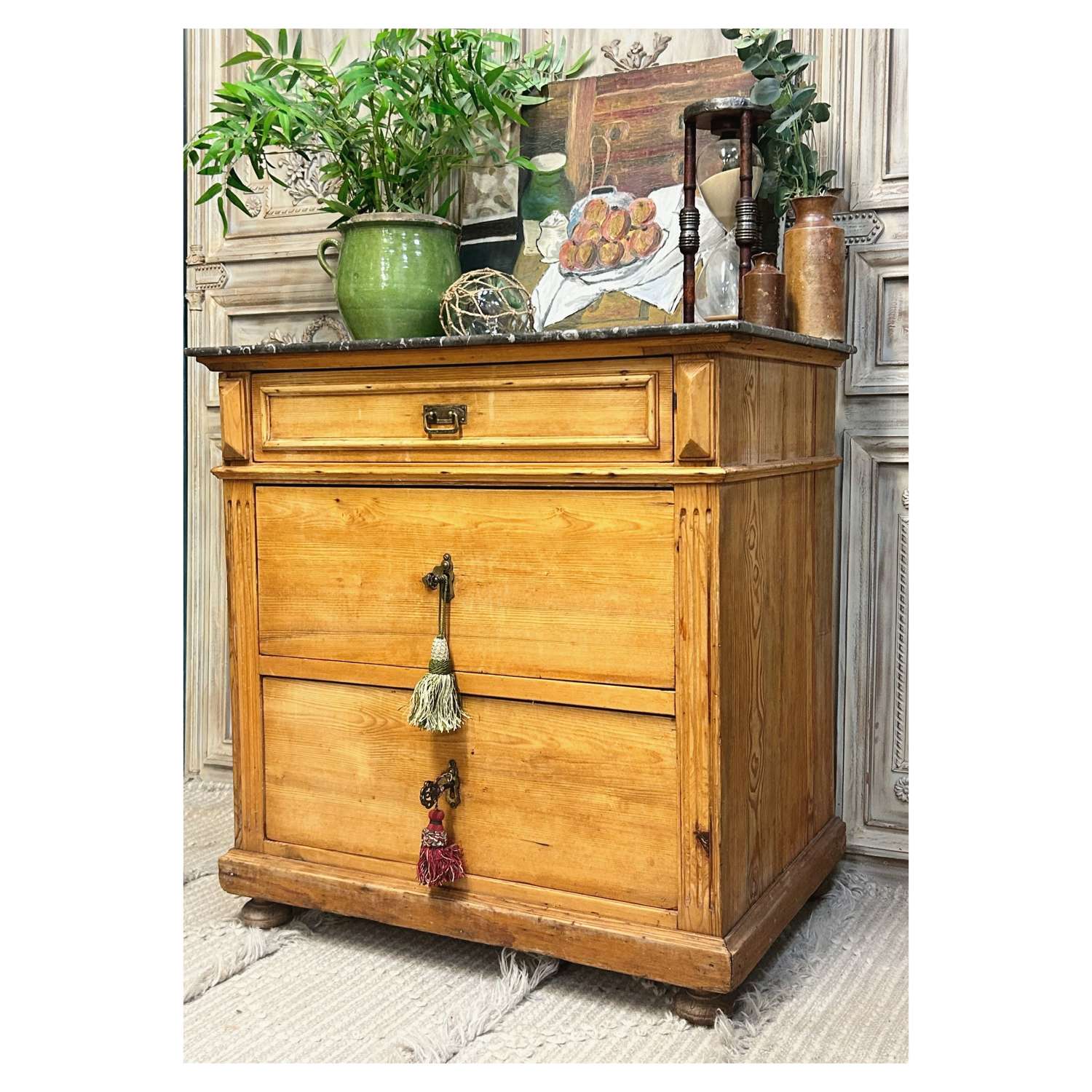 Vintage French Oak Chest of Drawers With Marble Top