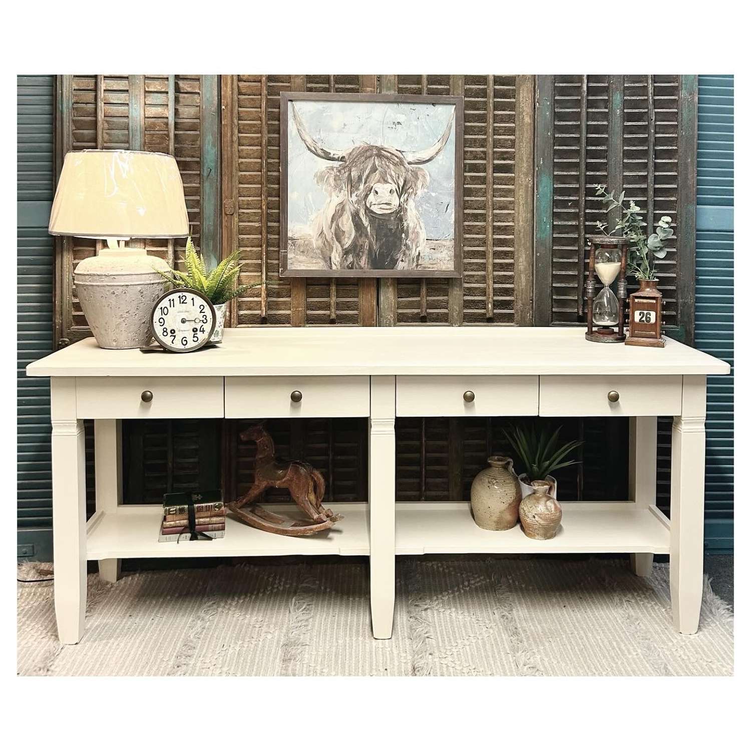 Painted Long Hall Table , Hall Console with 4 drawers And Lower Shelf