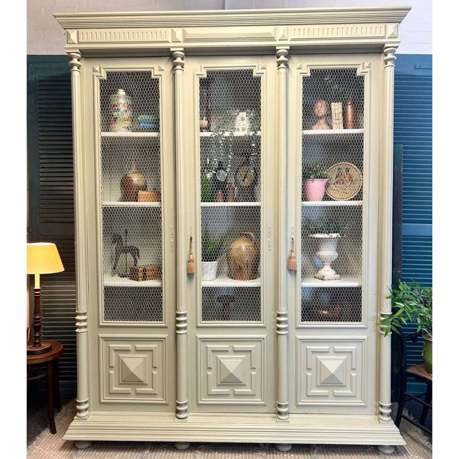 Antique French Cabinet with Shelves and Chicken Wire Doors