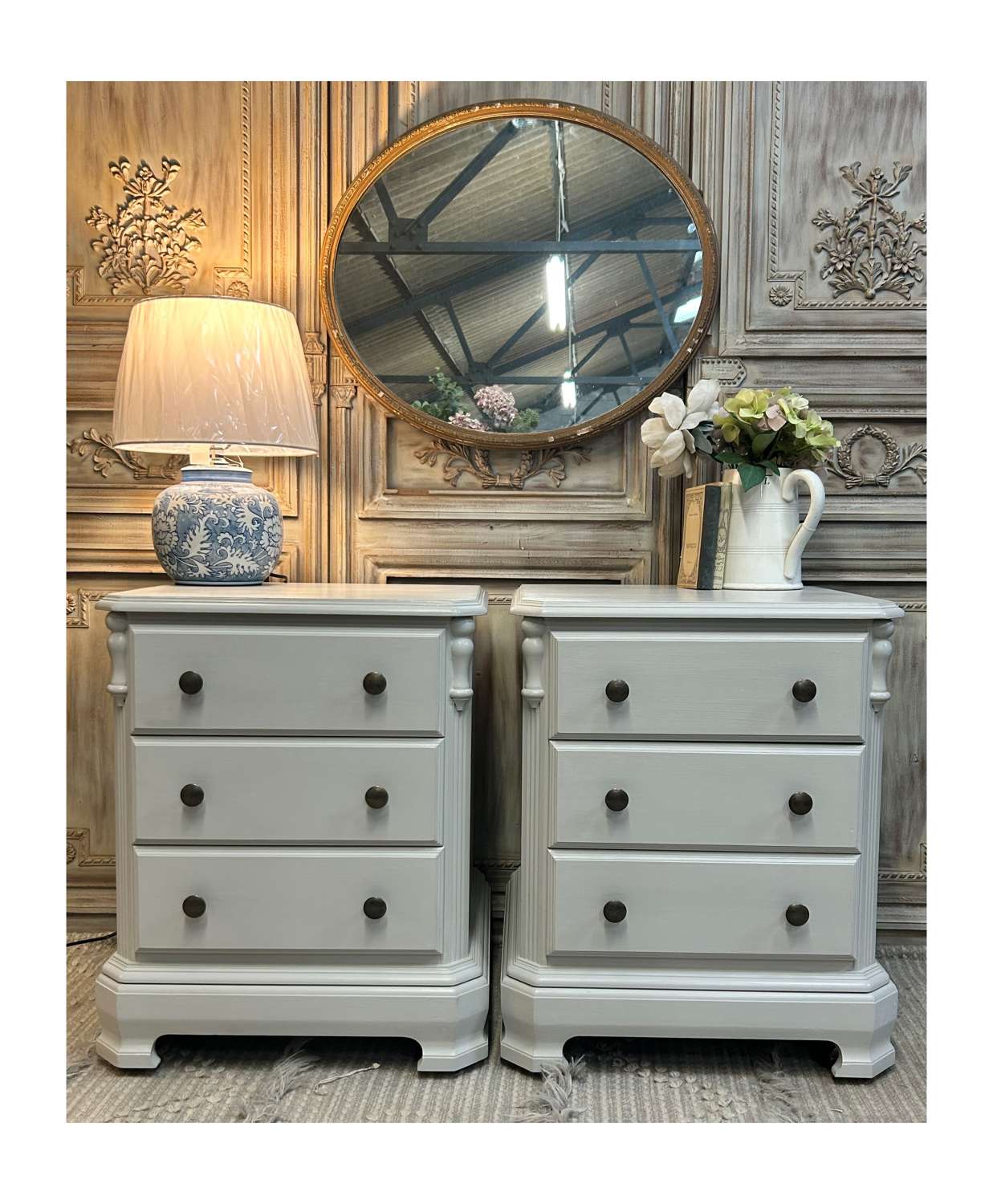Pair Of  Bedside Chests Pavilion Grey By Farrow And Ball