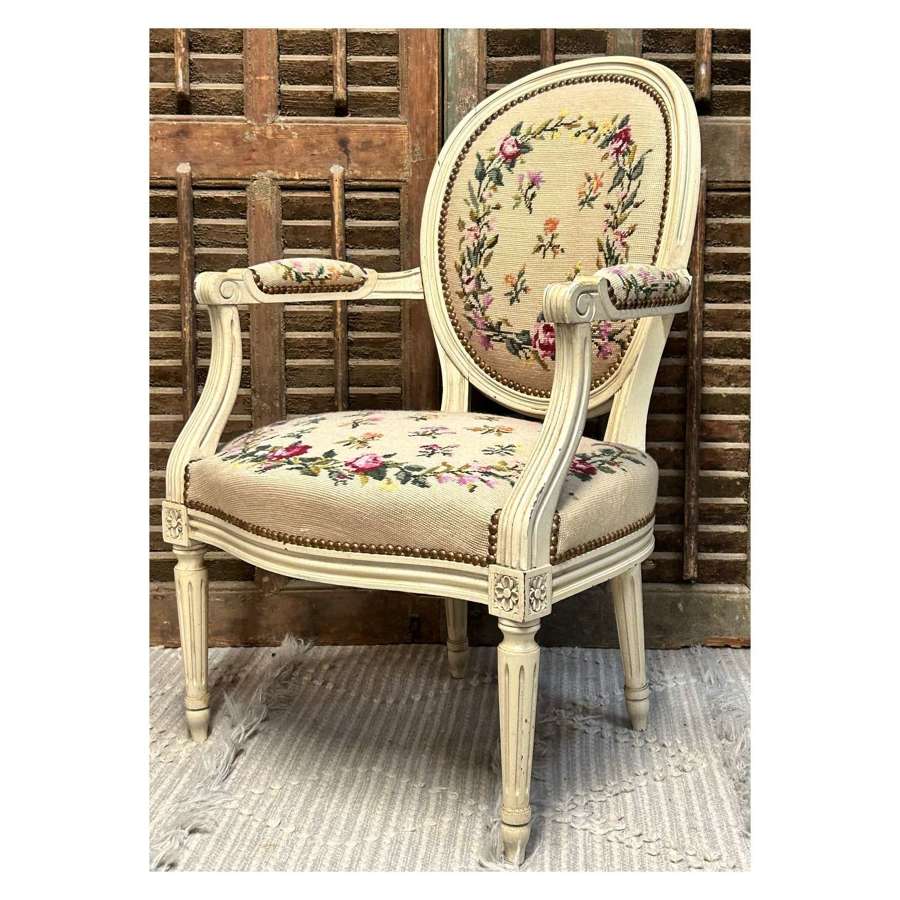 French Tapestry Elbow Chair Louis XVI style