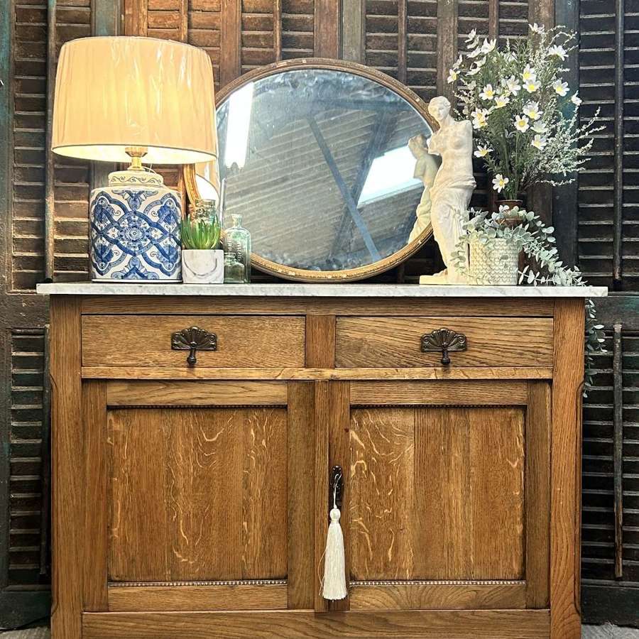 French Rustic Weathered Oak Vanity Unit, Bathroom Cupboard With Marble
