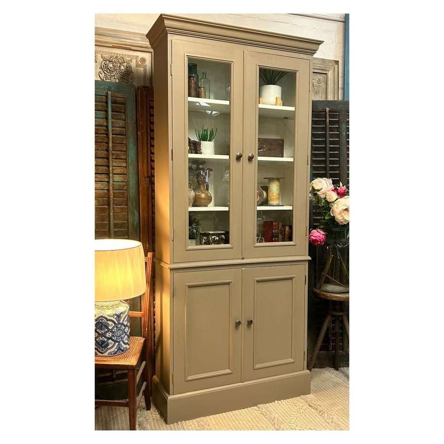 Painted Bookcase Or Cabinet With Glass Doors And Shelves