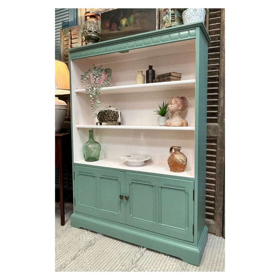 Green and Pink Bookcase With Cupboard and Adjustable Shelves